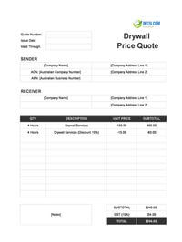 drywall quote template australia