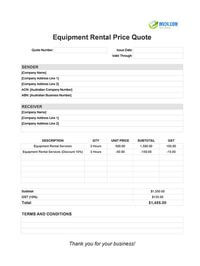 equipment rental quote template australia