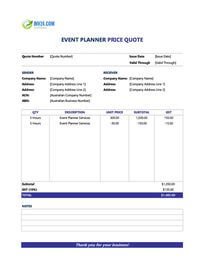 event planner quote template australia
