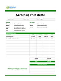 gardening quote template australia