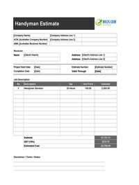 handyman estimate template australia