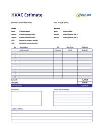 hvac estimate template australia