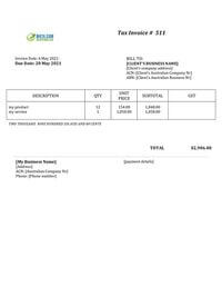 work invoice template australia no gst