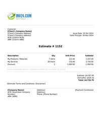 job estimate template australia