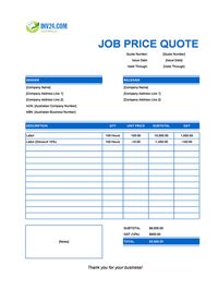 job quote template sheets australia