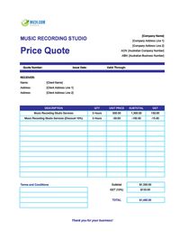 music recording studio quote template australia
