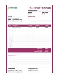 photography estimate template australia