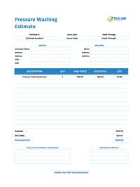pressure washing estimate template australia