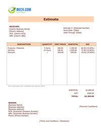 professional estimate template australia