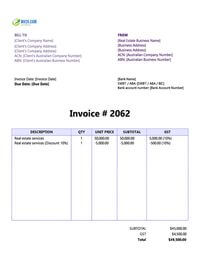 Real estate invoice template australia