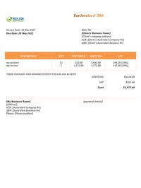 work regular invoice template australia