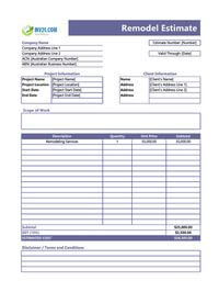 remodel estimate template australia