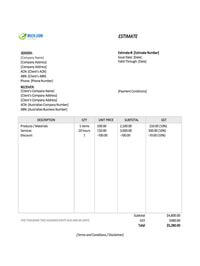 sample estimate template australia
