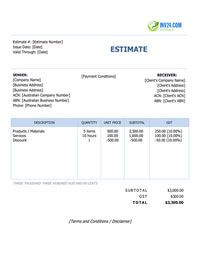 simple estimate template australia