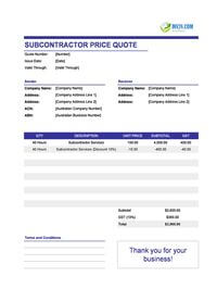 subcontractor quote template australia