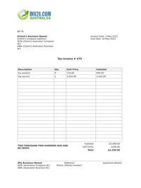 tax invoice template australia