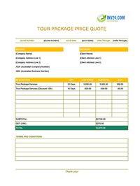 tour package quote template australia
