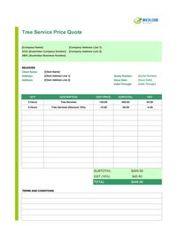 tree service quote template australia