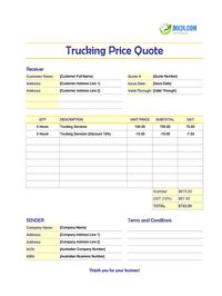 trucking quote template australia