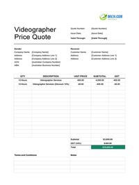 videographer quote template australia