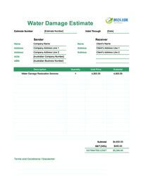water damage estimate template australia