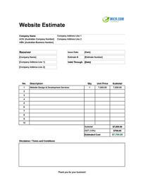 website estimate template australia