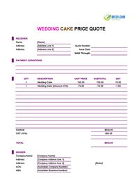 wedding cake quote template australia