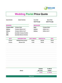 wedding florist quote template australia