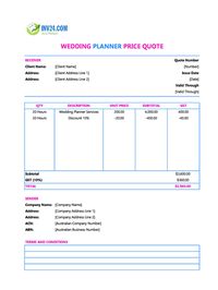 wedding planner quote template australia