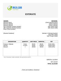 work estimate template australia