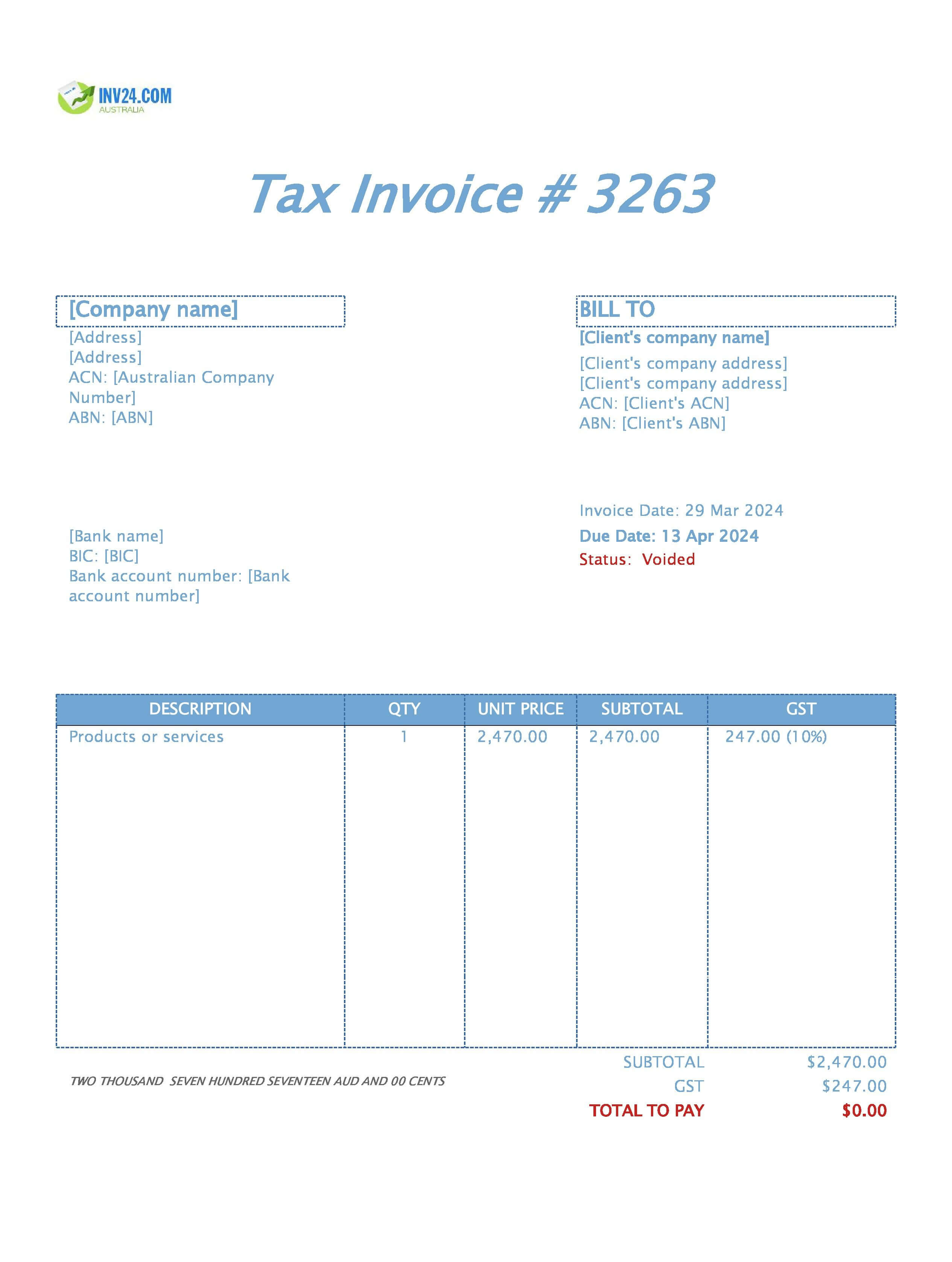void invoice example