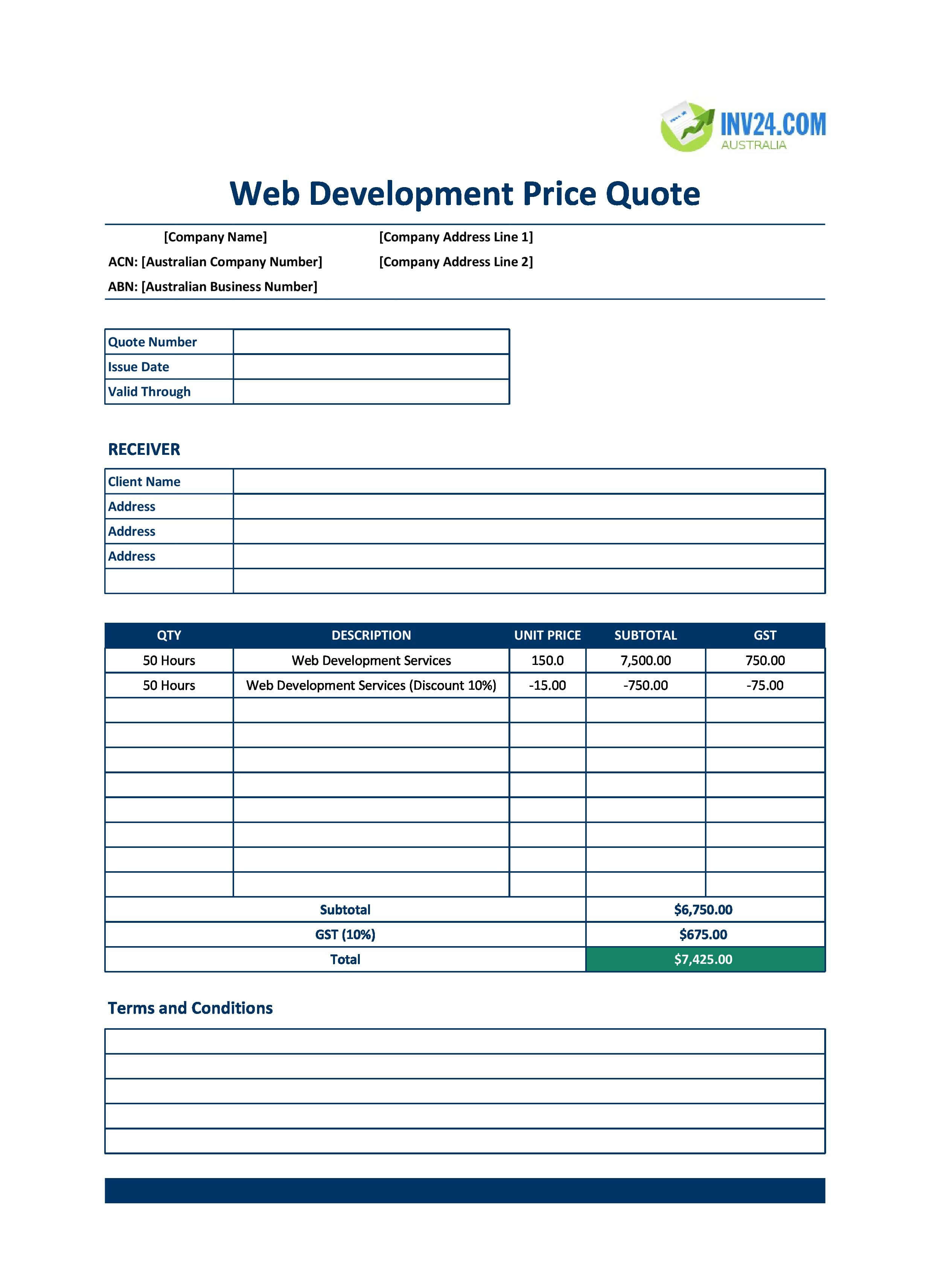 Web Development Quote Template for Australia (Excel / Google Sheets)