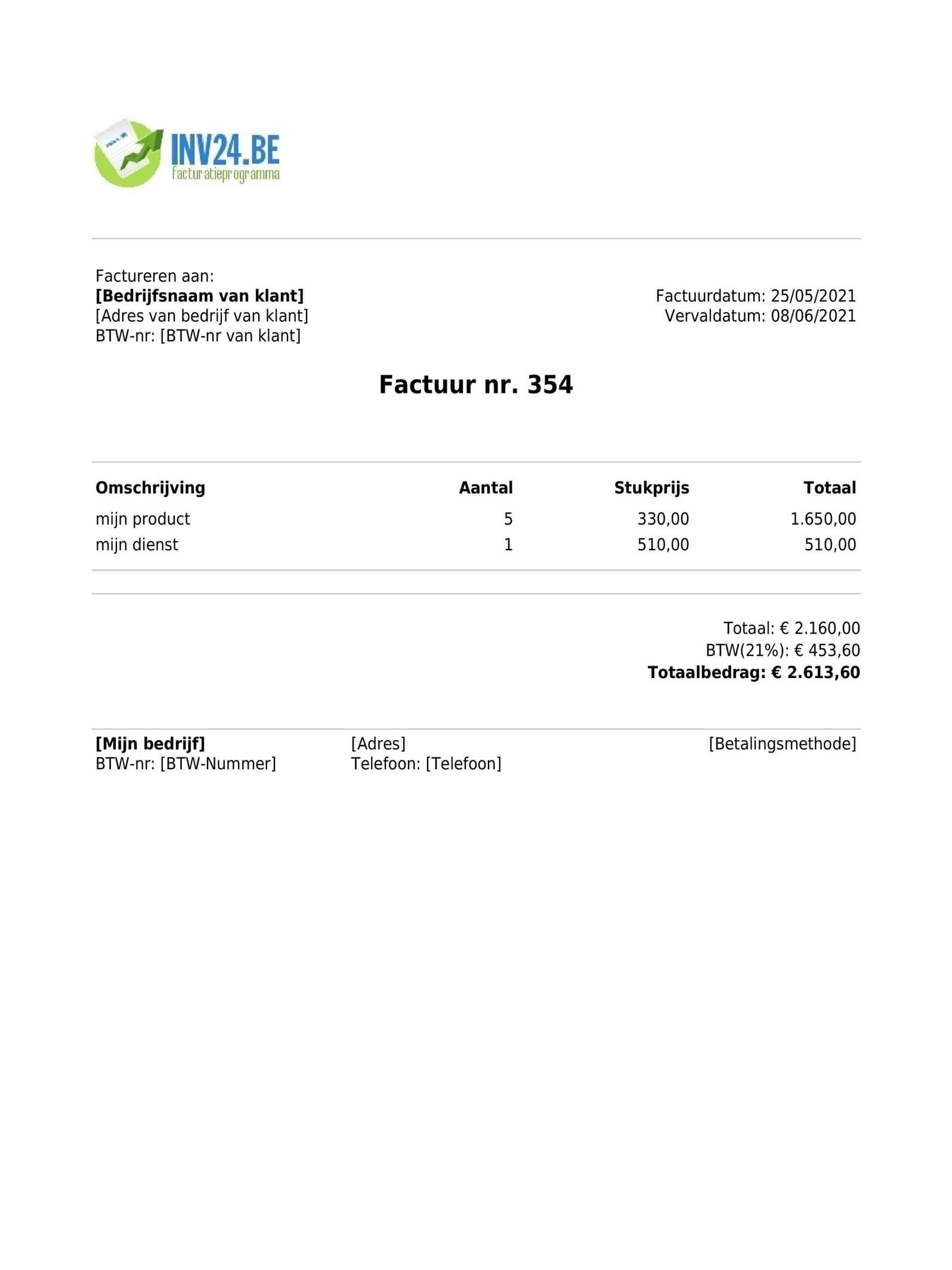 Gratis Online Facturen Maken voor België (PDF)