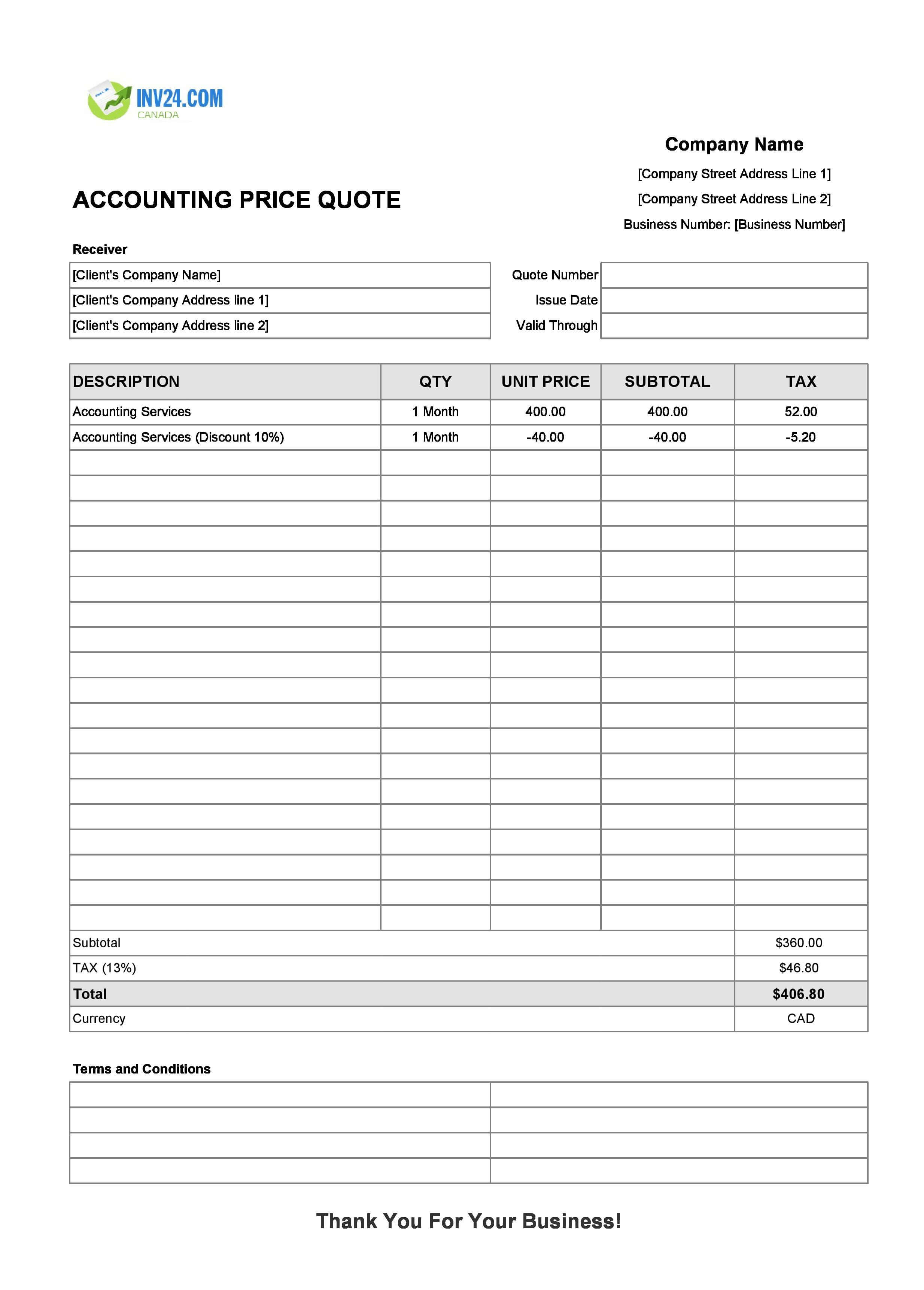 Accounting Quote Template for Canada (Excel / Google Sheets)