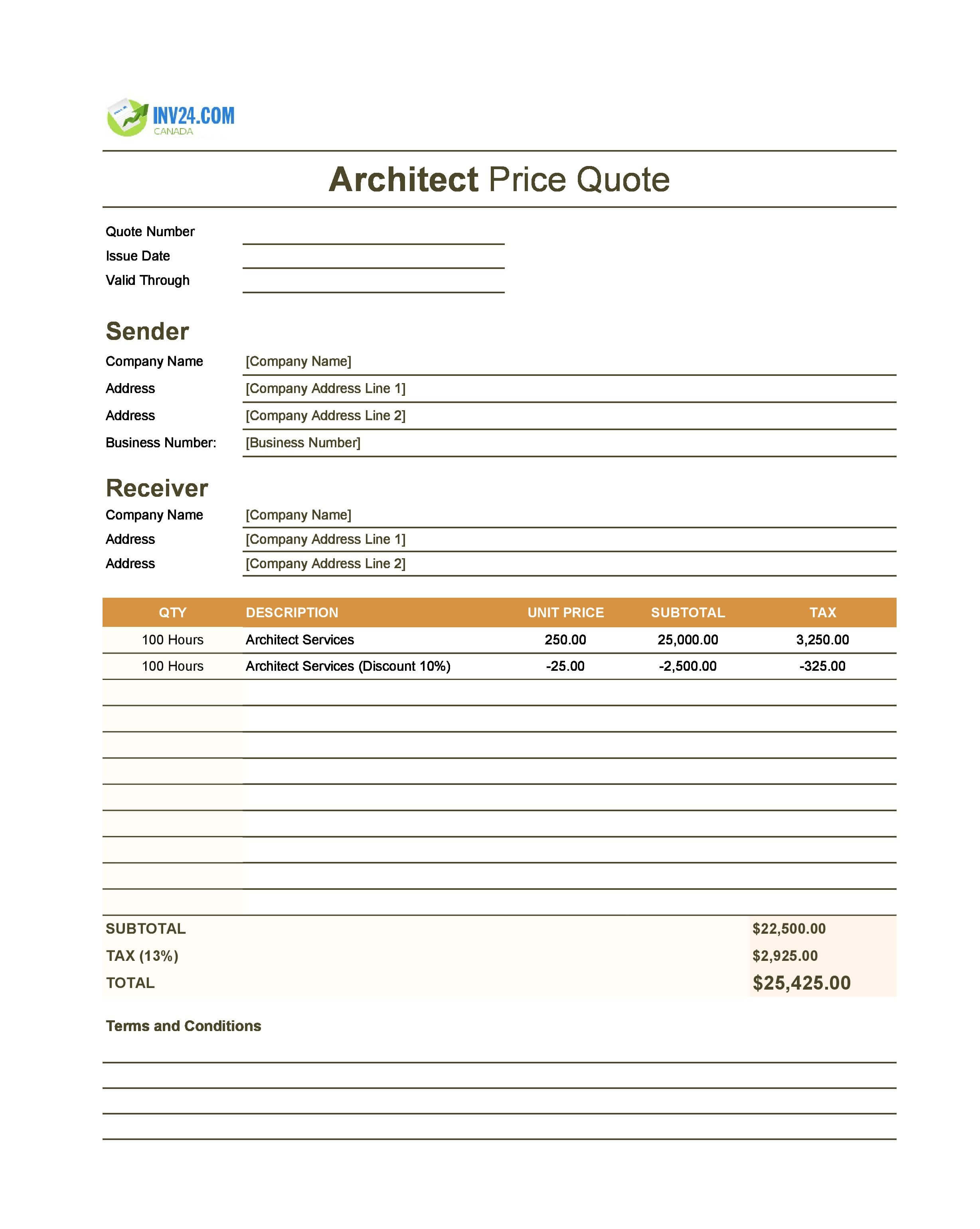 Architect Quote Template for Canada (Excel / Google Sheets)