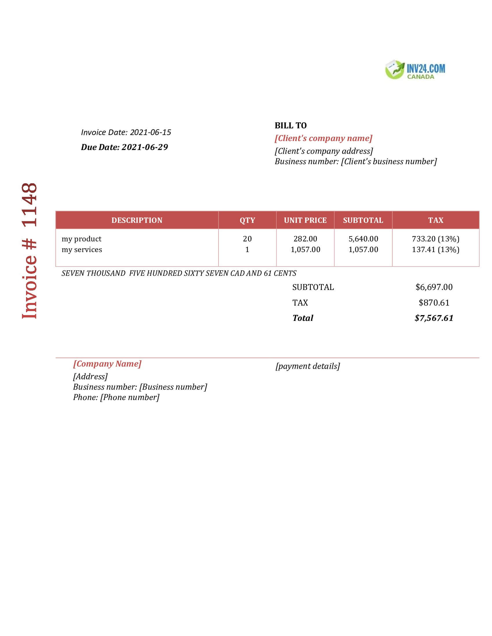 Blank Invoice Template Canada (Word / Google Docs)