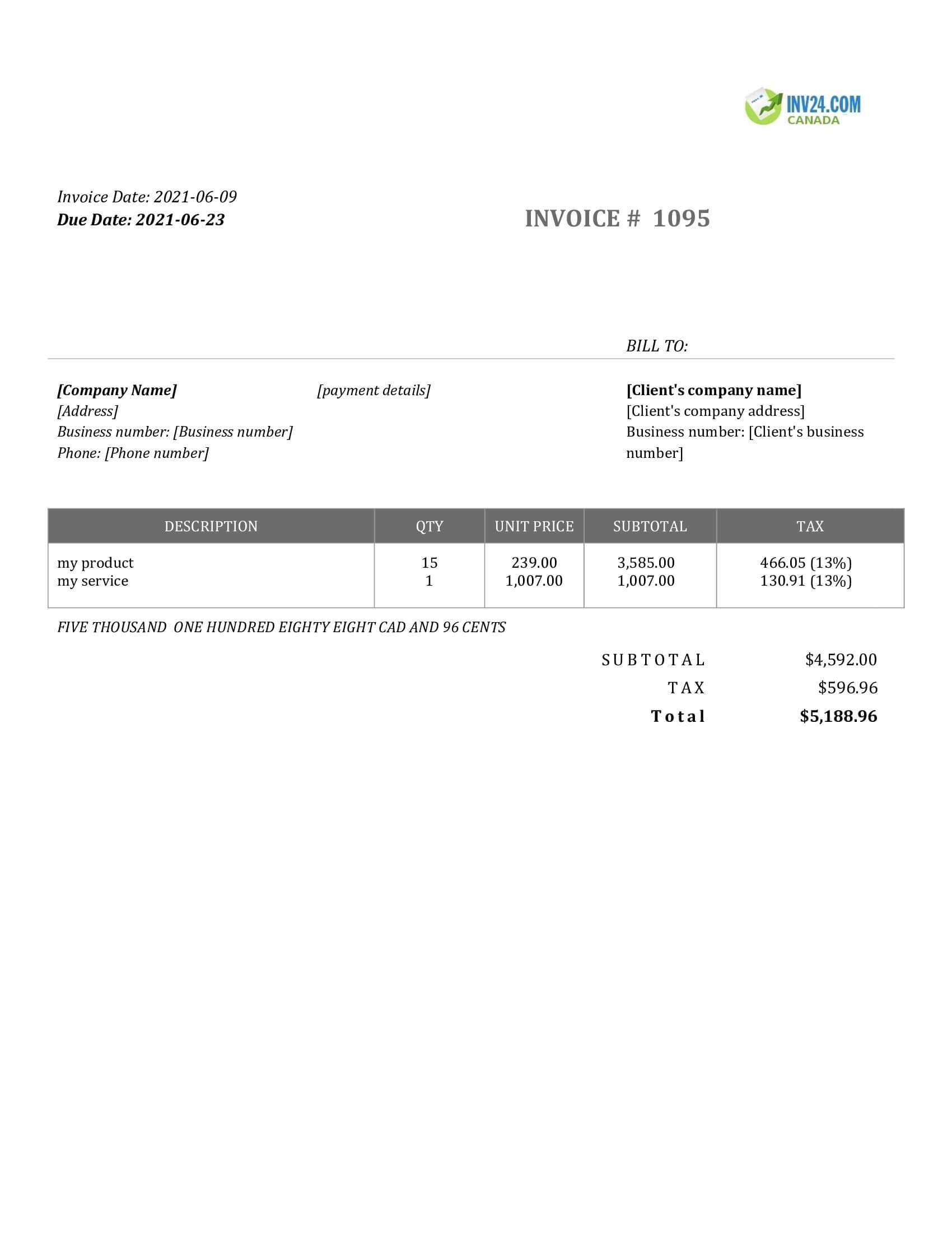 Business Invoice Template Canada (Word / Google Docs)