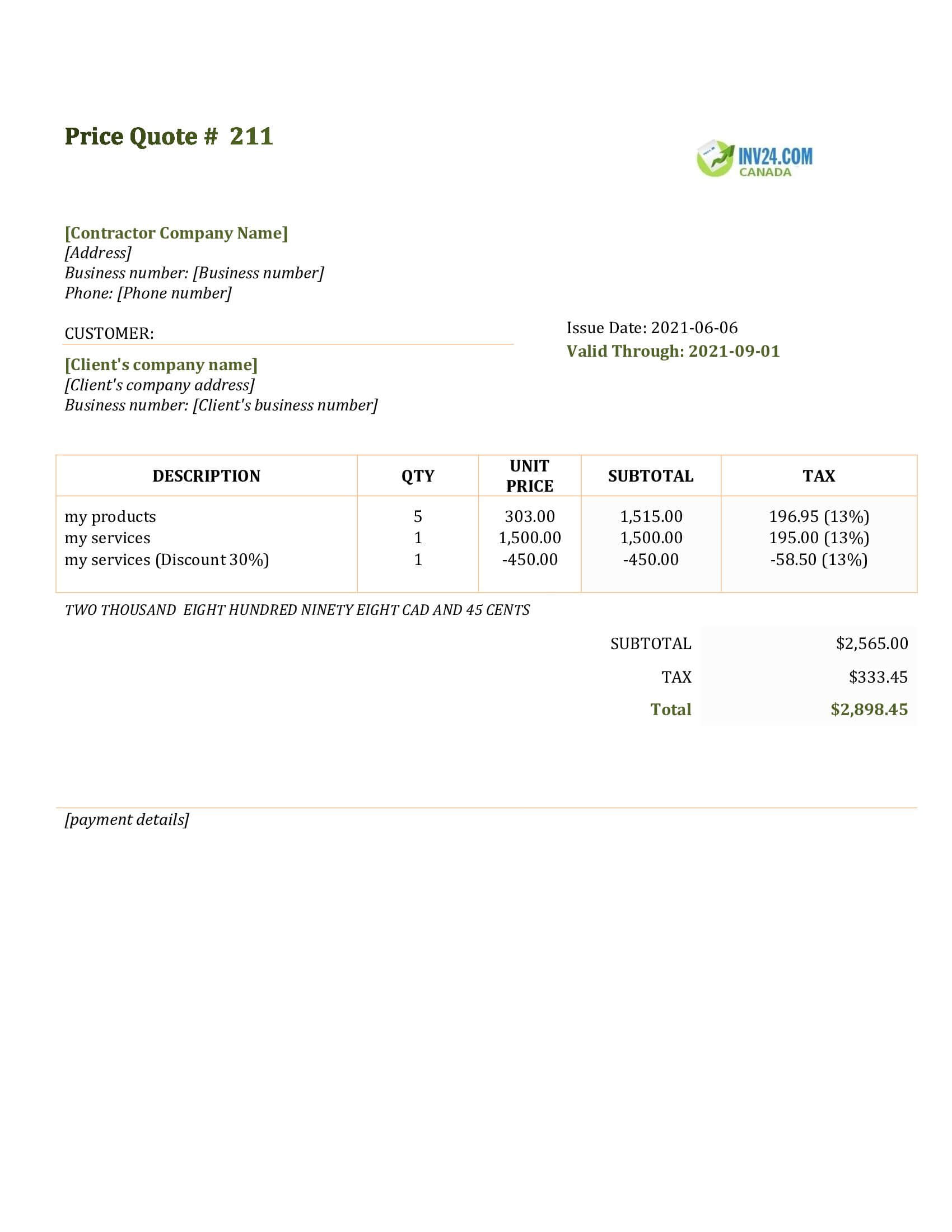 Contractor Quote Template Canada (Word / Google Docs)