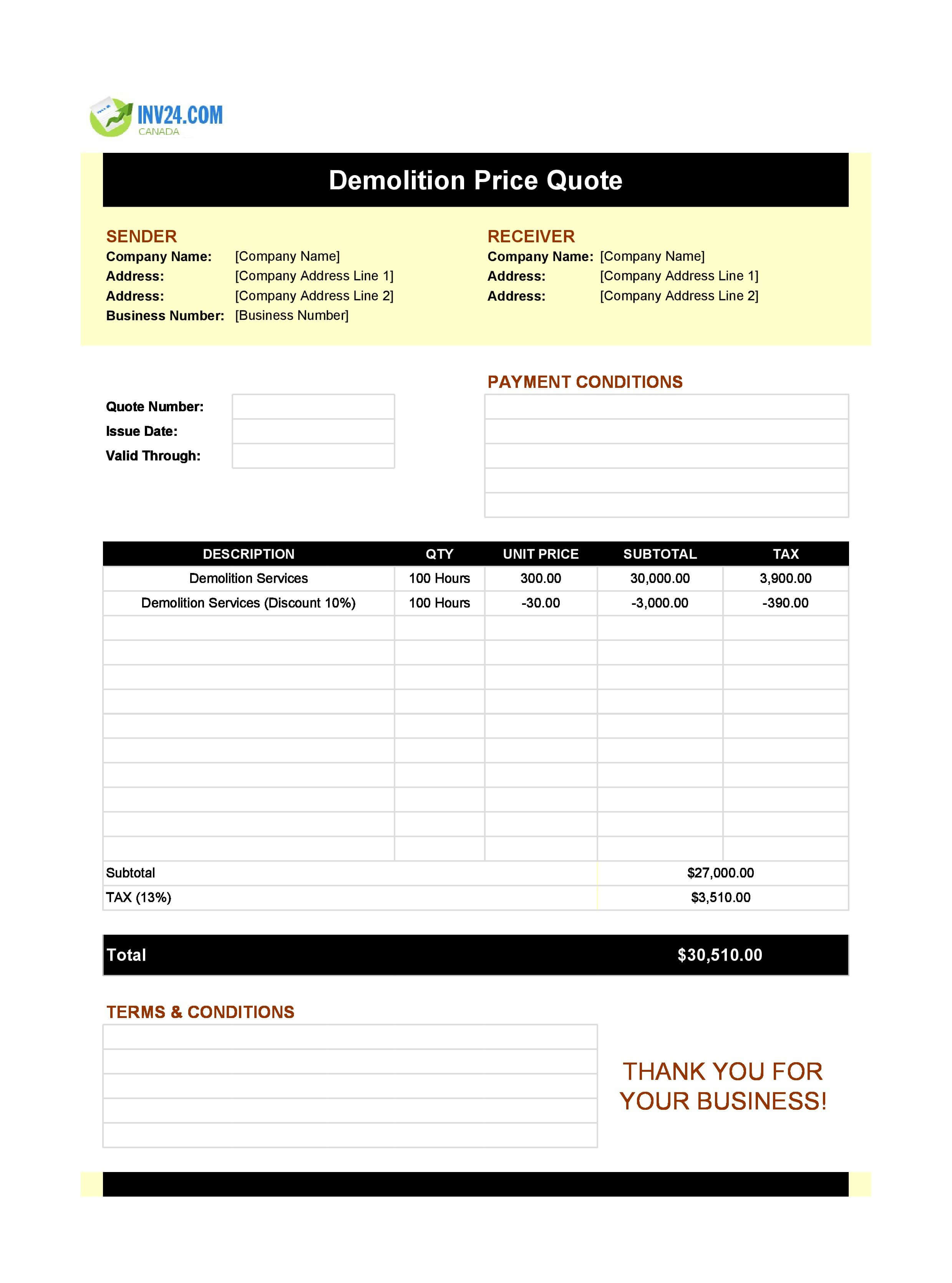 Demolition Quote Template for Canada (Excel / Google Sheets)