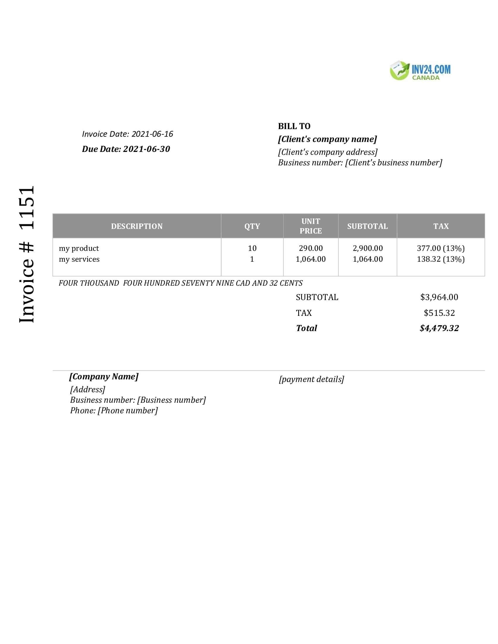 Editable Invoice Template Canada (Word / Google Docs)