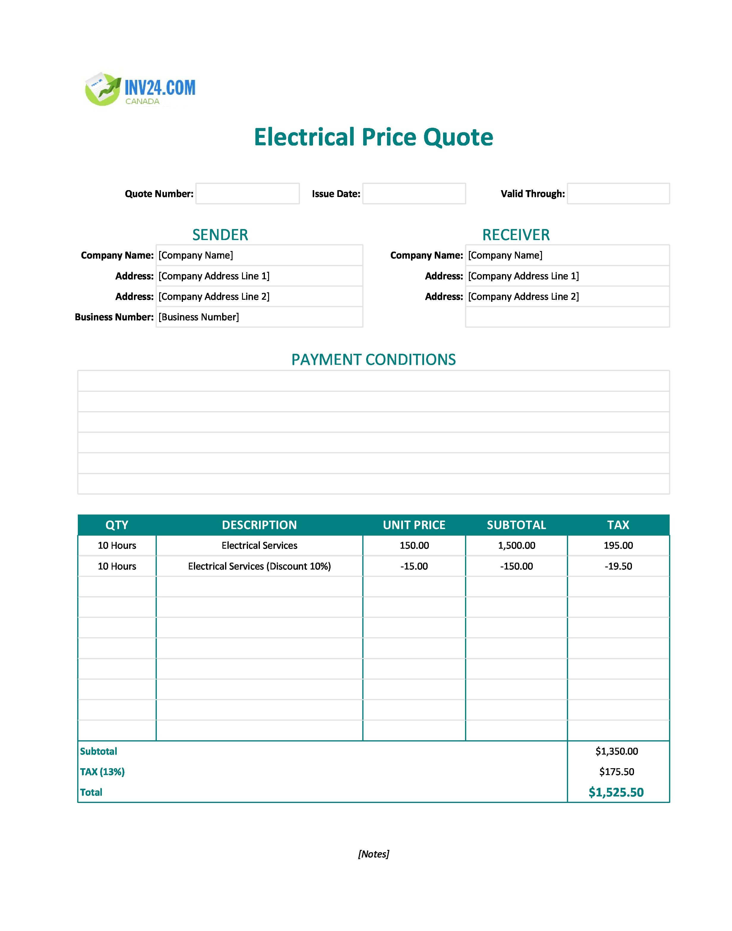 Electrical Quote Template for Canada (Excel / Google Sheets)
