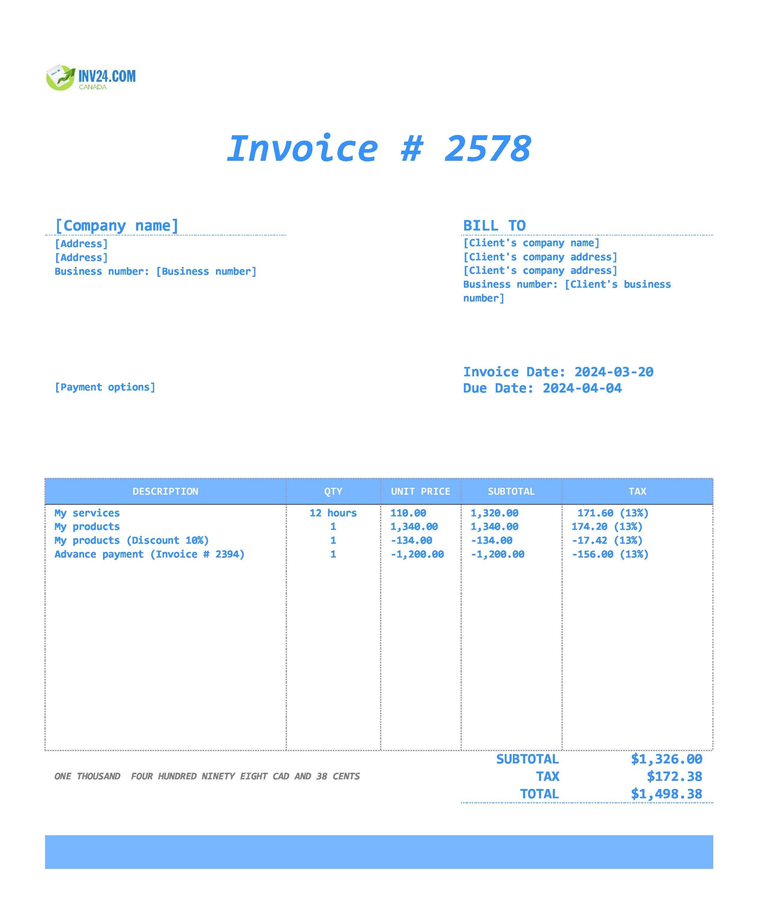 final invoice example