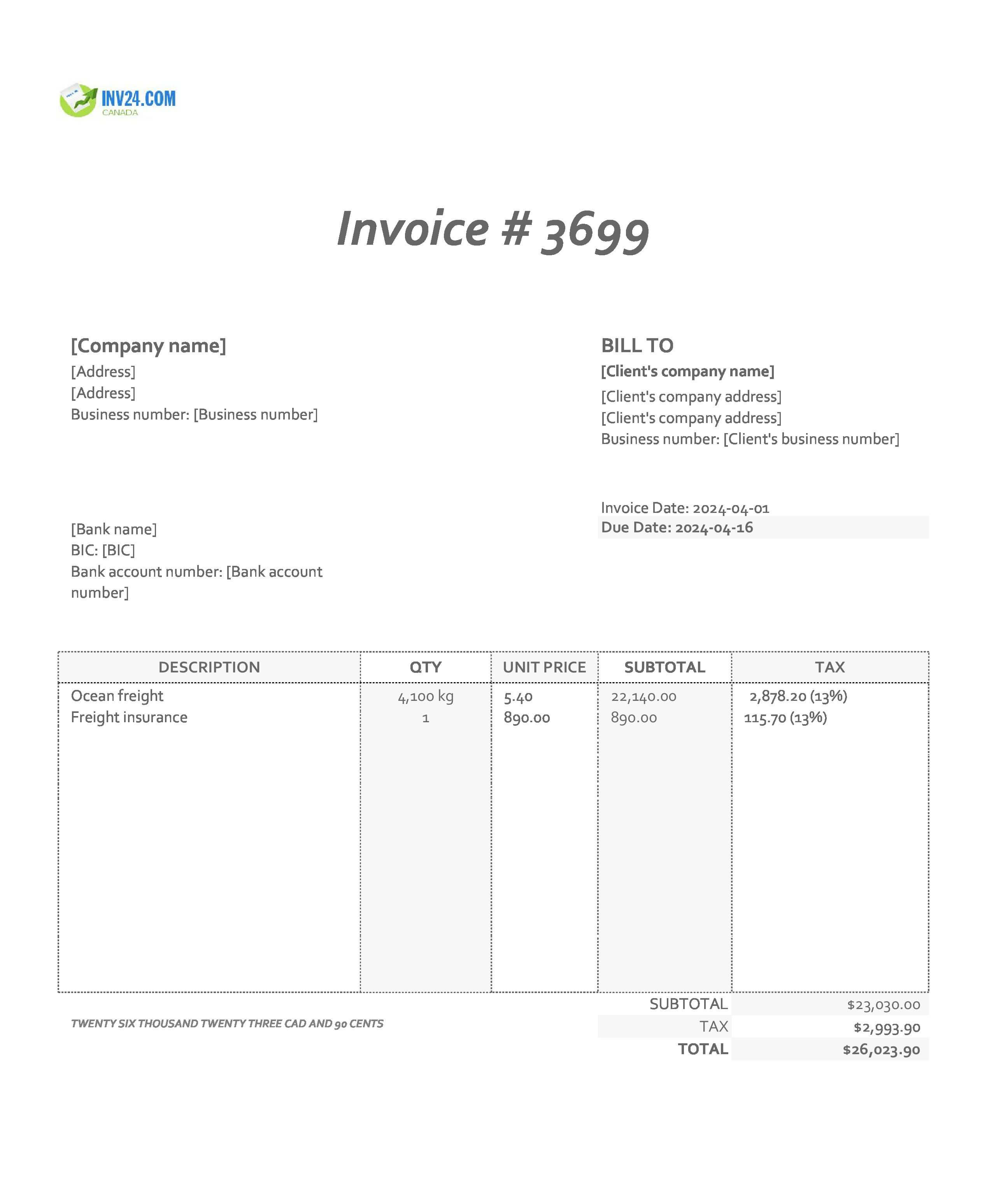freight invoice example