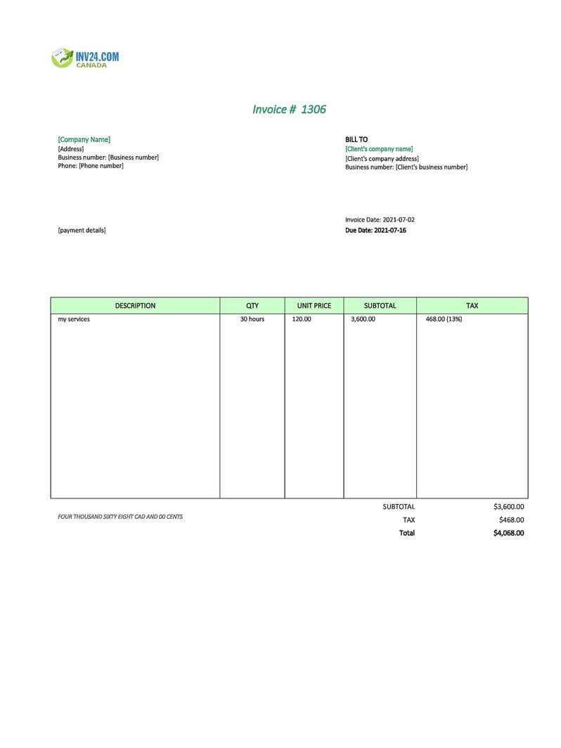 Hourly Invoice Template Canada Excel Hourly invoice template canada excel