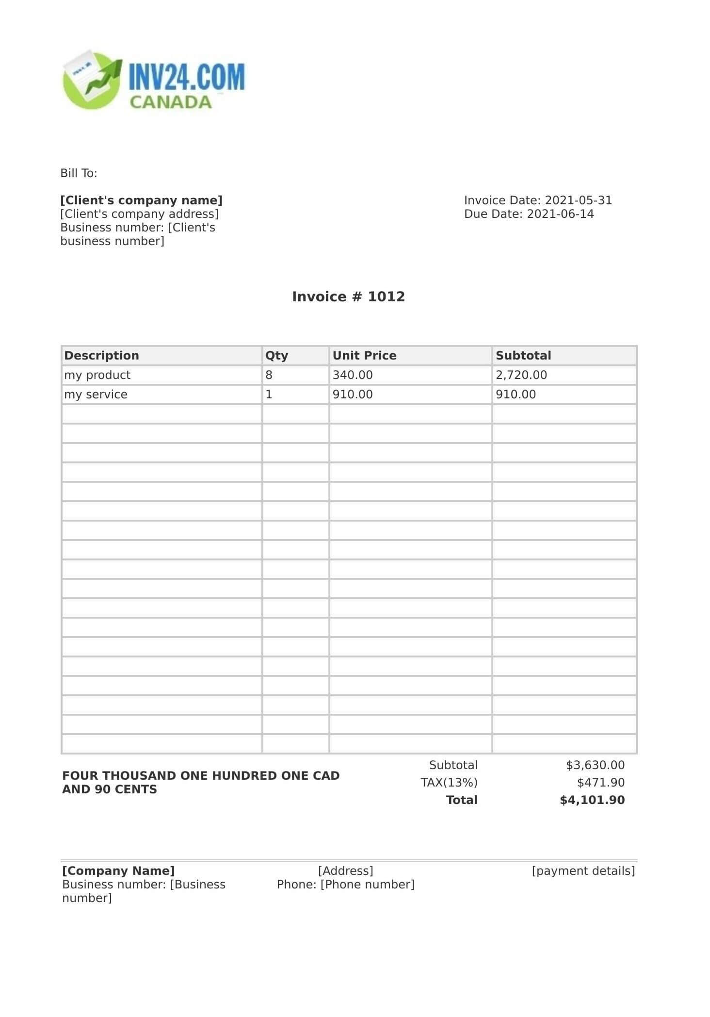 Invoice Sample Canada (HTML)