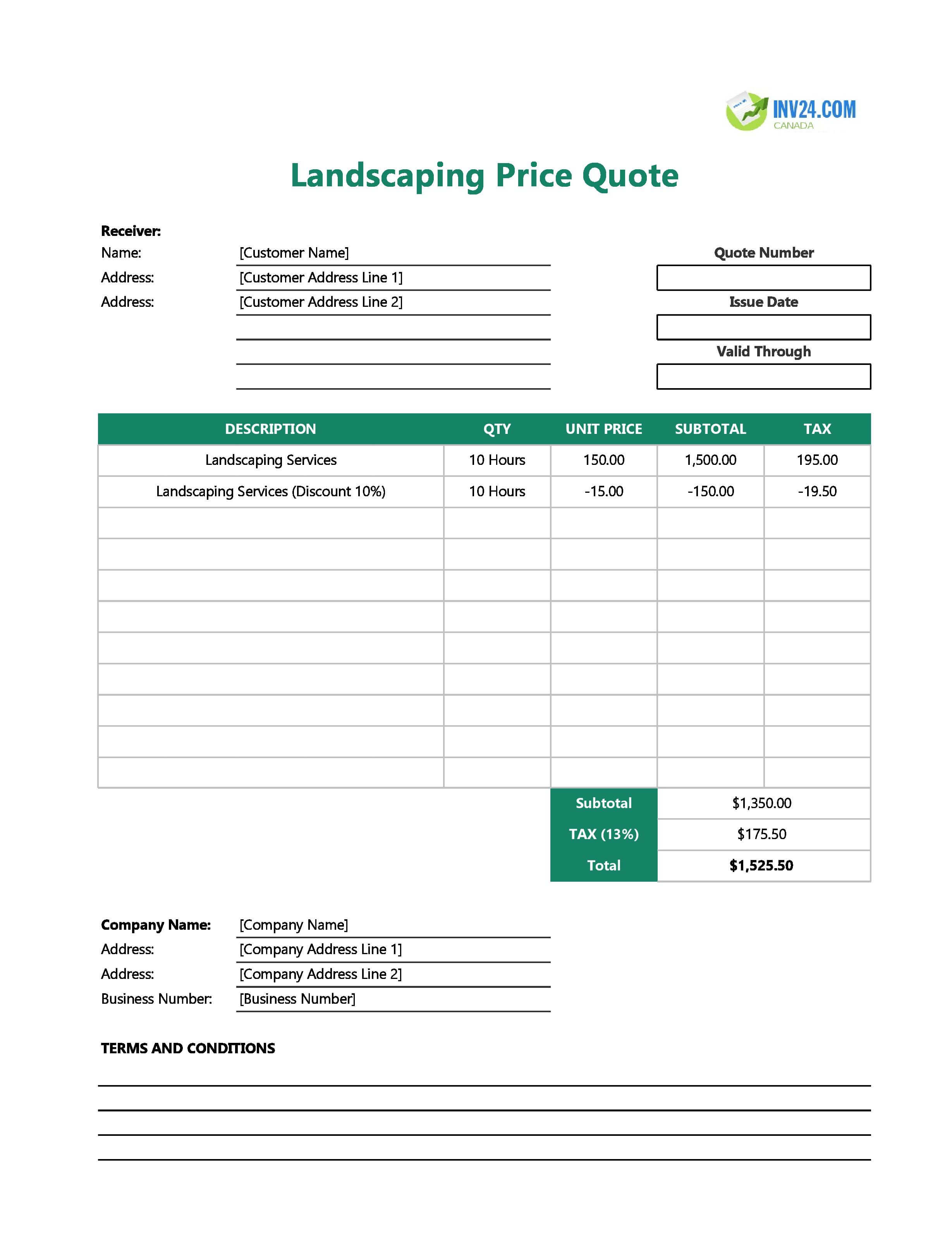 Landscaping Quote Template for Canada (Excel / Google Sheets)