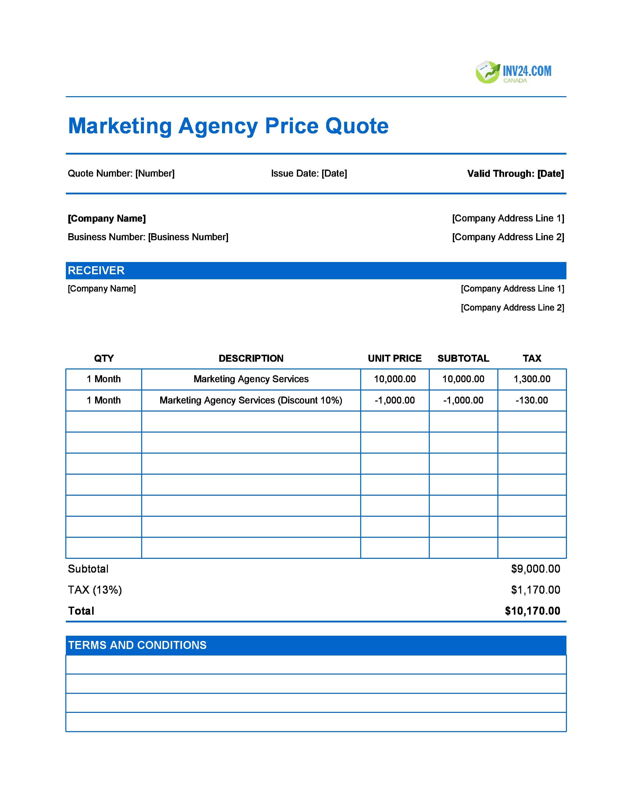 Marketing Agency Quote Template for Canada (Excel / Google Sheets)