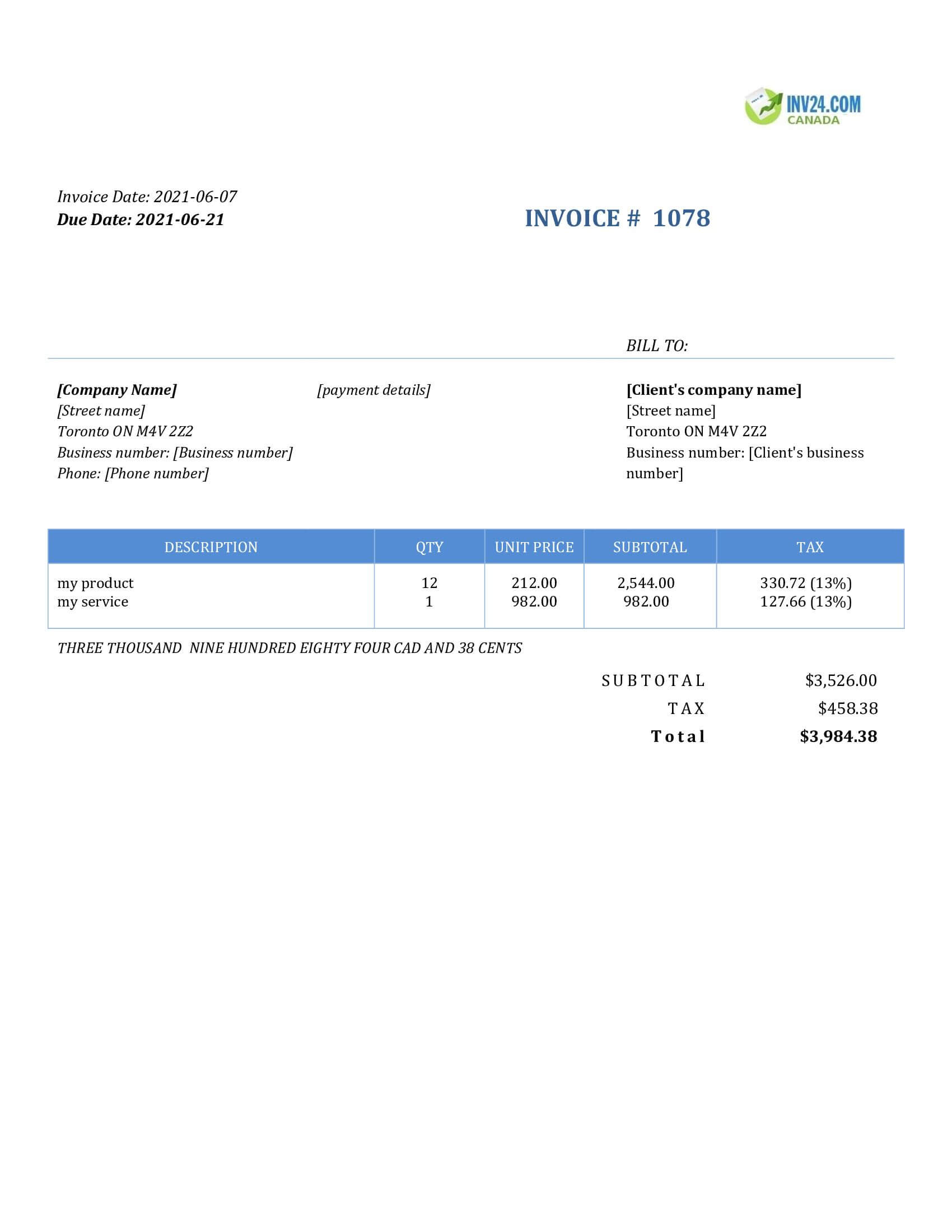 Invoice Sample (Word / Google Docs)