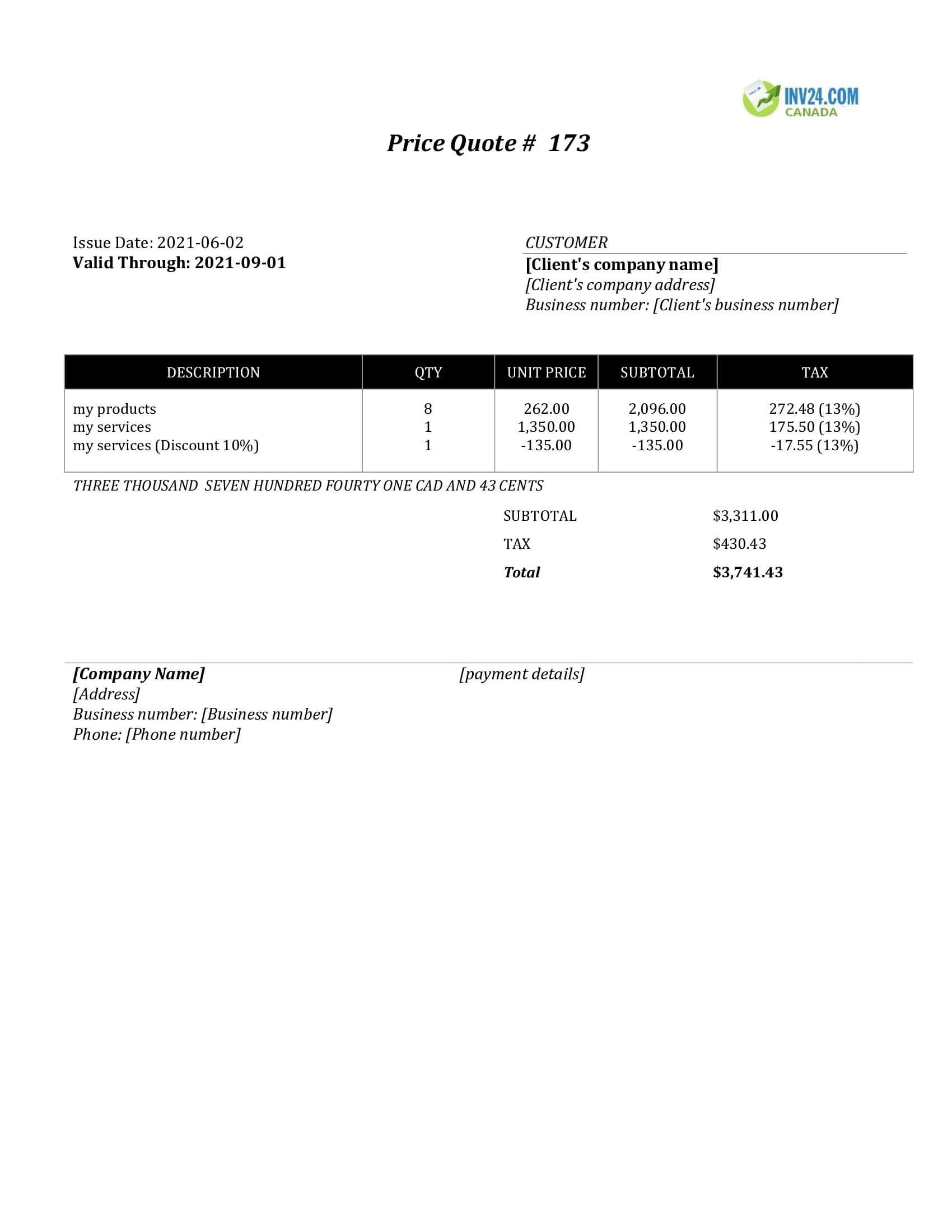quotation template doc canada
