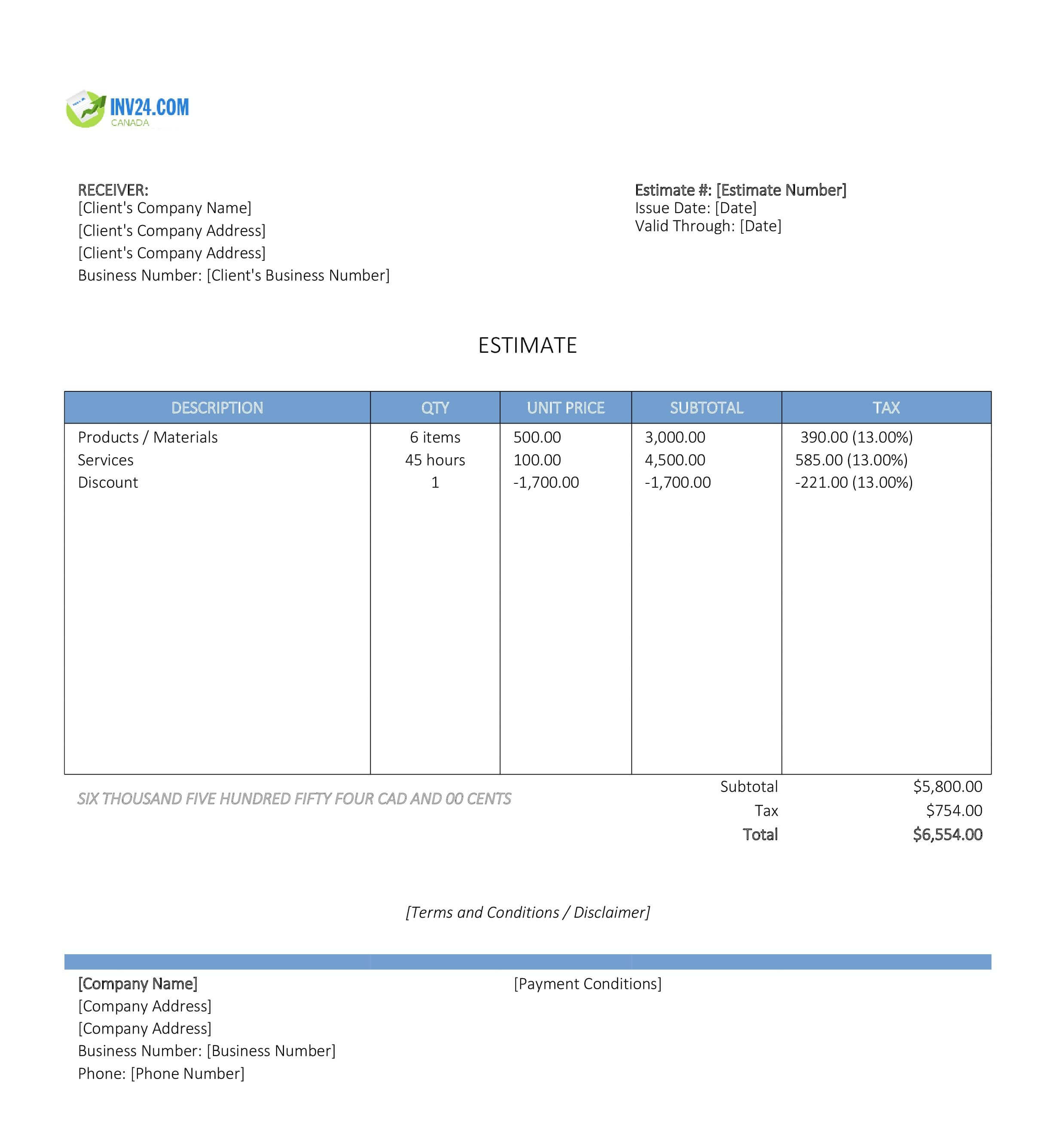Sales Estimate Template for Canada (Excel / Google Sheets)